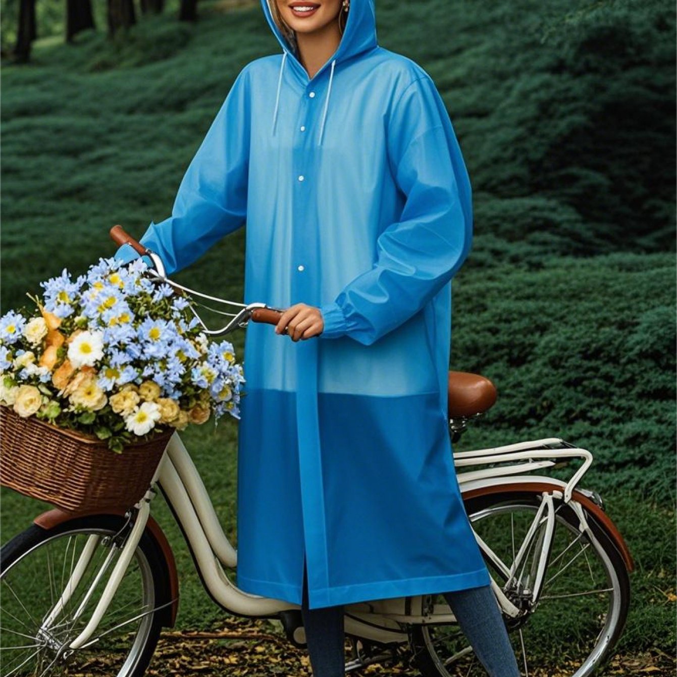 Image of This Portable Raincoat For Adult Women In Blue, From Windproof And High Quality Eva With An -one Design, You From Elements. Lightweight And Handy, Ideal For Cycling, Hiking And Daily Trips