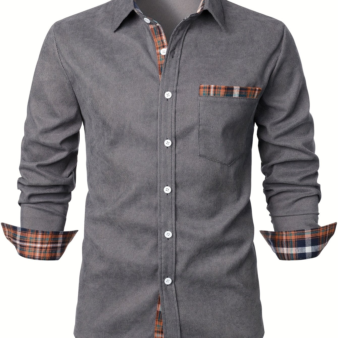 Men's Corduroy Red Patch Casual Long Sleeves