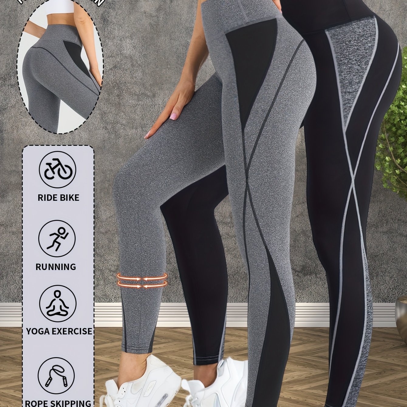 E-shop 2er-Pack Damen Yoga-Hosen, Sport-Hosen, Po-Hebende Bauchkontroll-Tight-Hosen, Schweißabsorbierende Atmungsaktive Bequeme Formende Hosen
