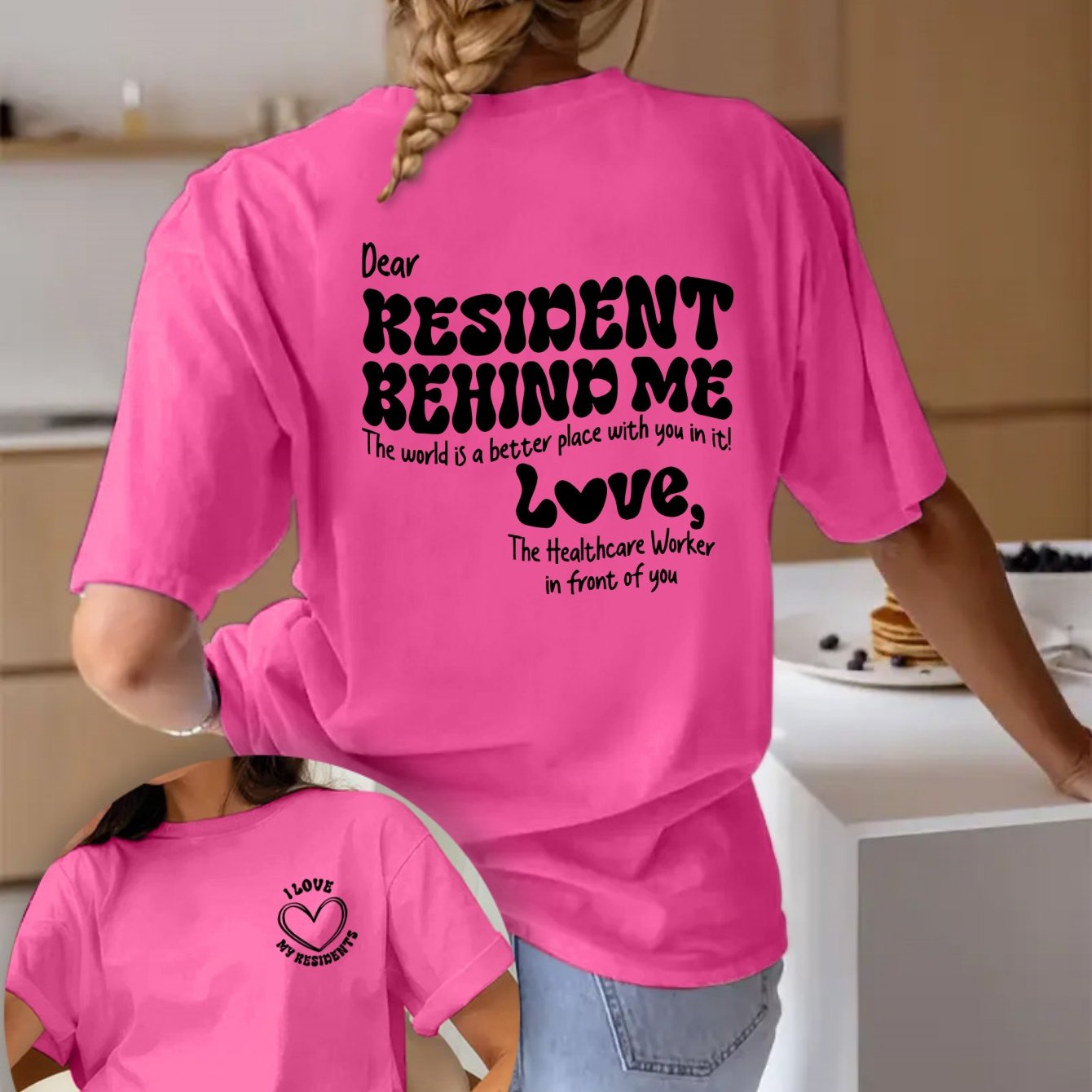TEMU T-shirt à imprimé lettre, haut décontracté à manches courtes et col ras du cou pour l'été et , vêtements pour femme