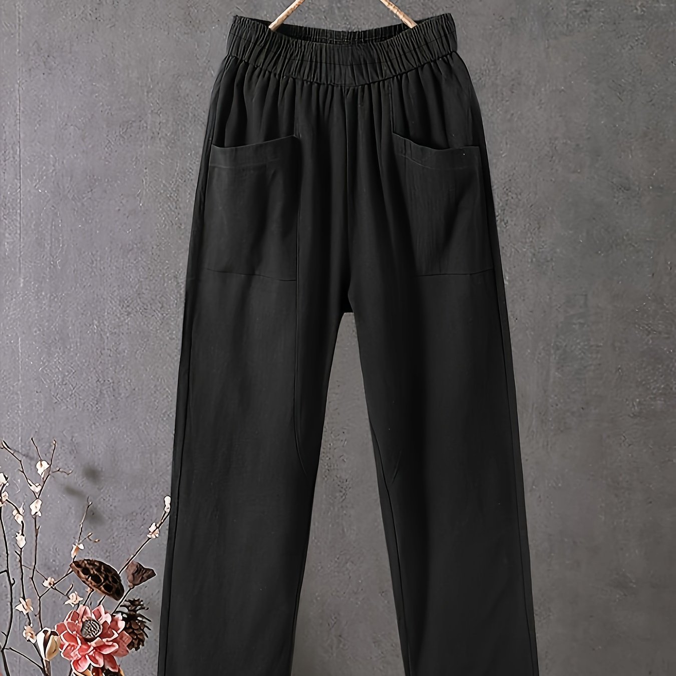 Image of Plus Size, Women's Casual Loose-fit Pants With Pockets, Stretch Waist, For Casual And Daily Wear