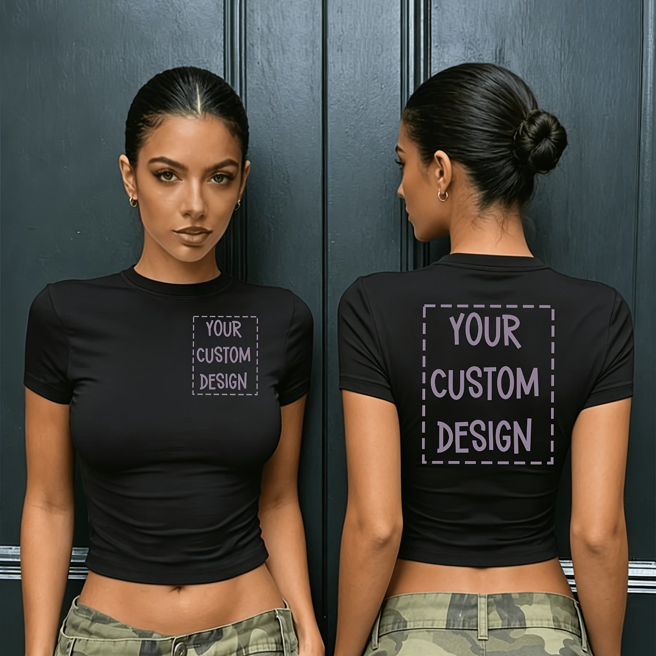 TEMU Custom Women's Fashionable High-waist Short-sleeve T-shirt With F---2 Side Print