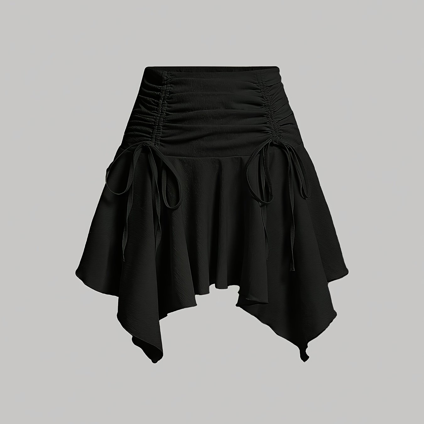 Solid Color Asymmetrical Hem Skirt With Drawstring Detail