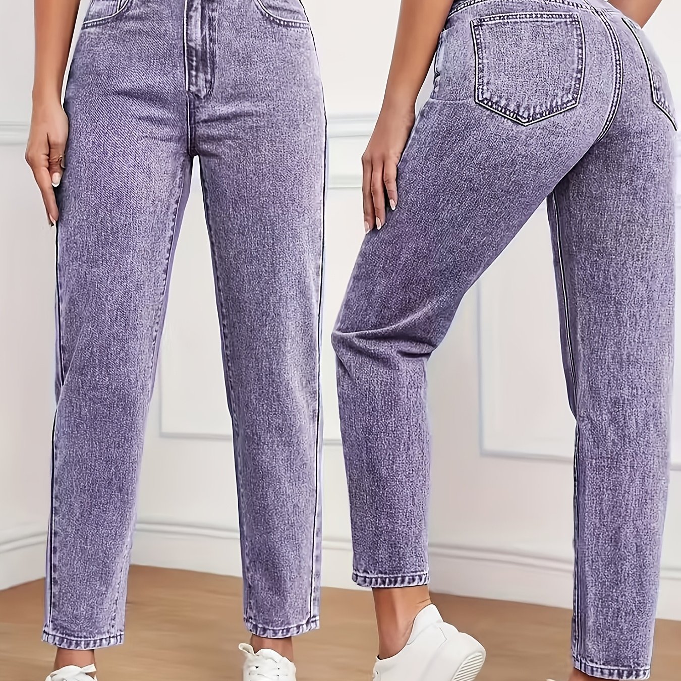 Straight-leg Stretch Denim Pants - -wash Washed Jeans, Solid Color Casual Trousers Suitable For Commuting, Wear, Machine Washable Straight Leg Jeans