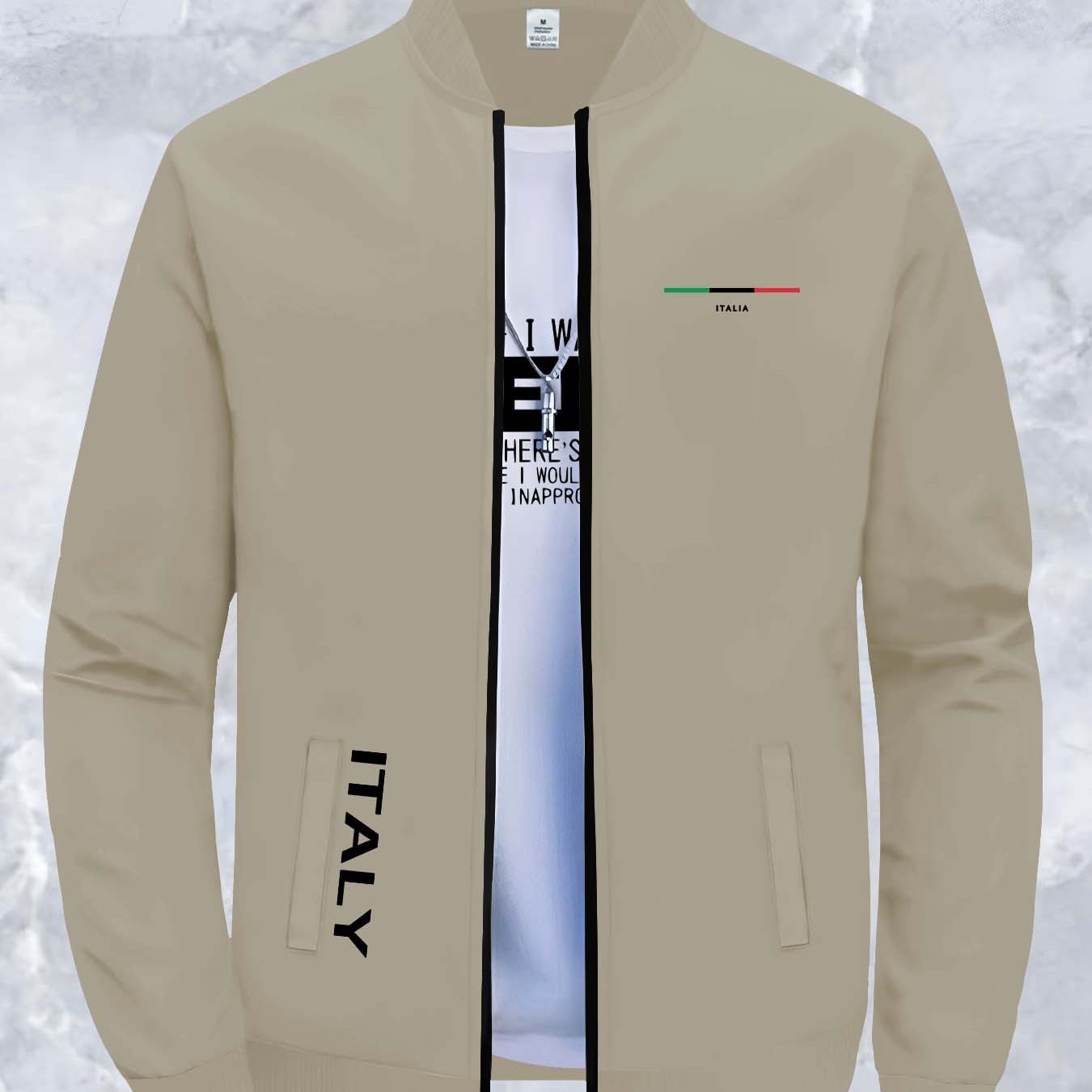 TEMU Stylish Men's Jacket With Minimalist Print Elements, Perfect For Autumn And Winter, Featuring A Trendy Collar And Versatile Design