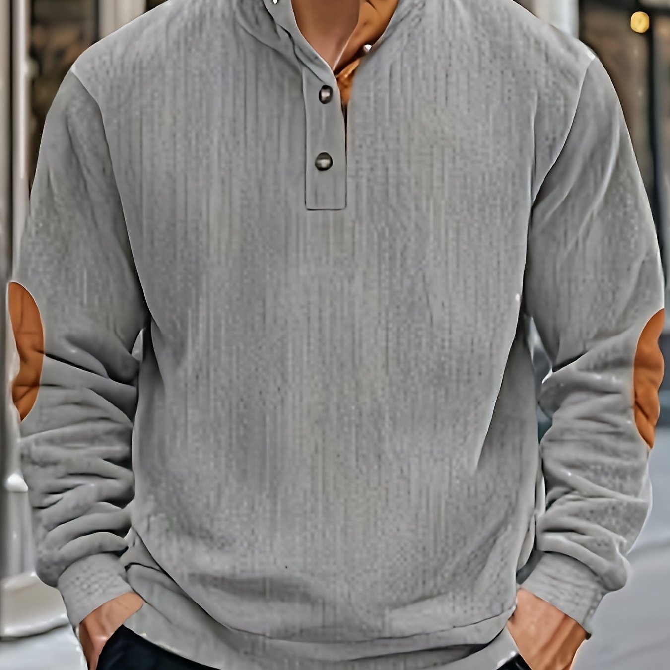 Men's Casual Corduroy Jacquard Button Front Sweatshirt, Regular Fit Casual Long Sleeve Stand Collar Knit Sweatshirt