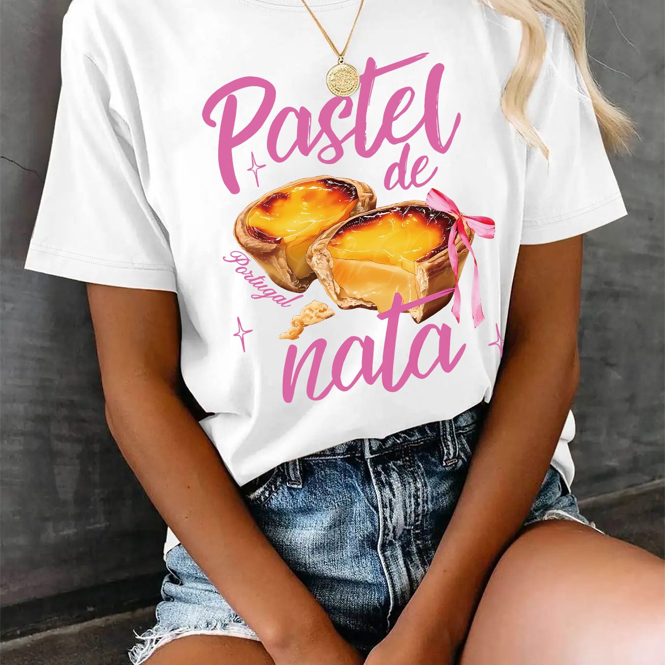 TEMU T-shirt à Imprimé , Haut Décontracté à Manches Courtes et Col Ras du Cou pour l'Été et , Vêtements pour Femme