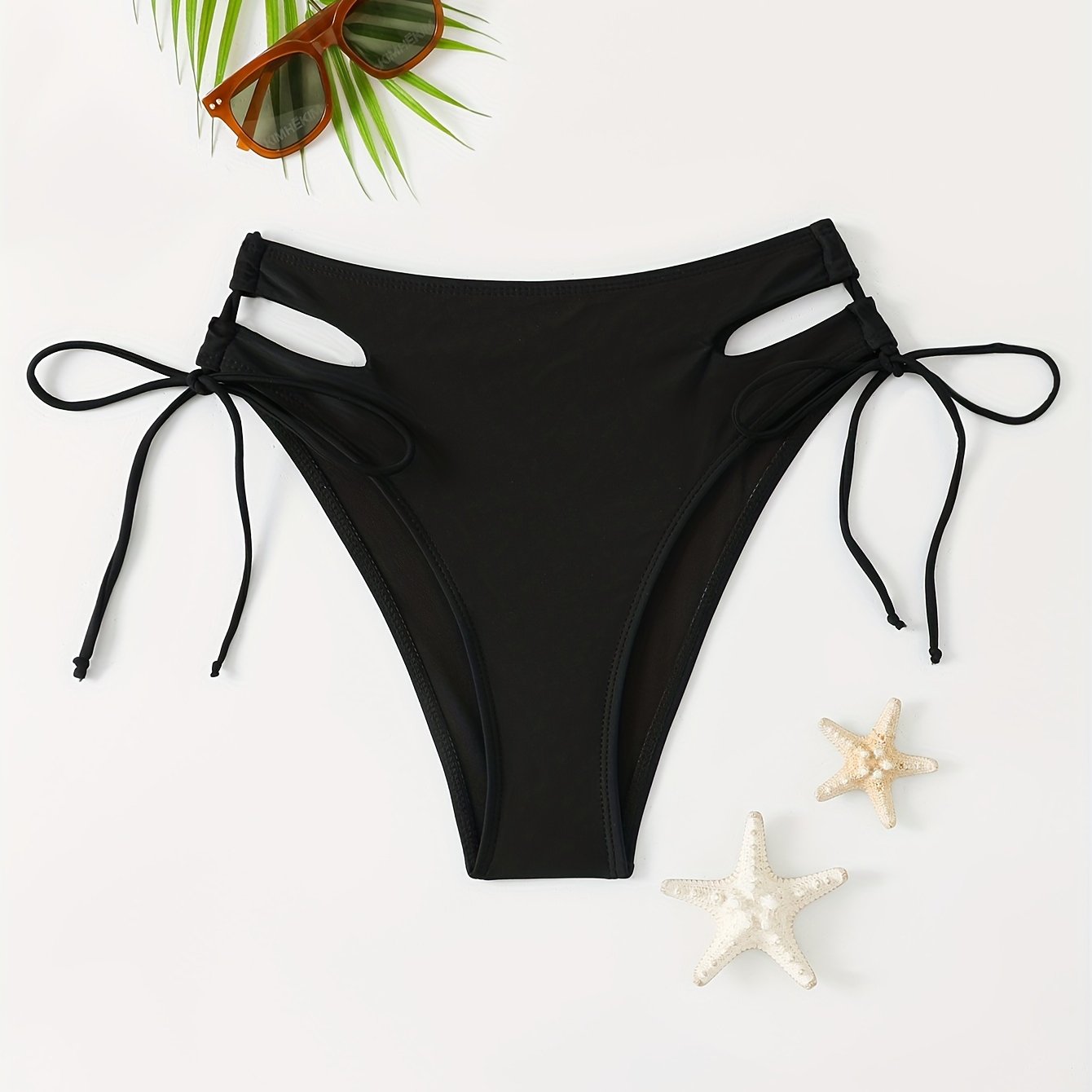 E-shop Einfarbige Bikinihose für Damen, verstellbare Seitenbänder, dehnbare Badehose, Strandmode für den Sommer