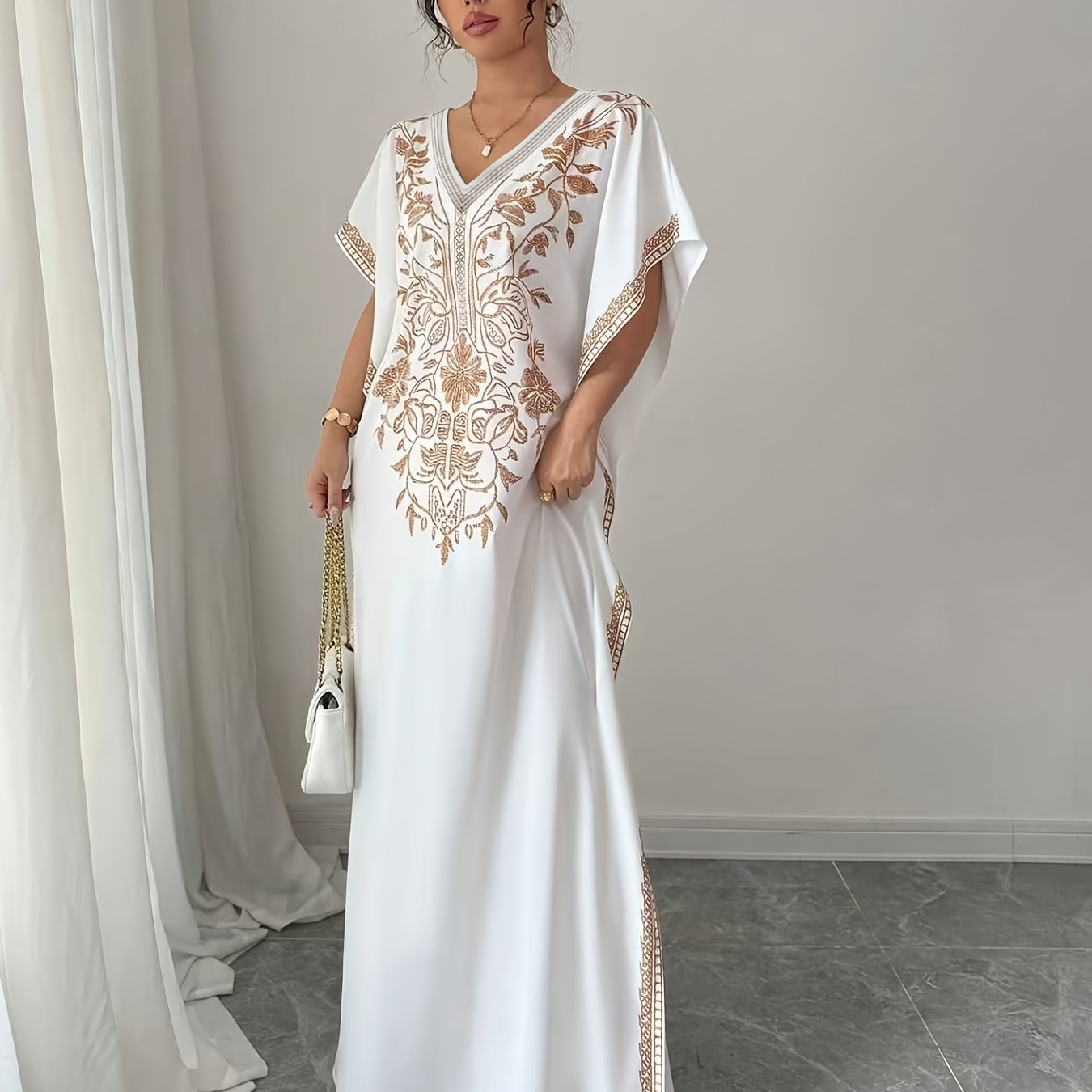 E-shop Plus Size, Damen Sommer Elegantes Casual Party Blumenprint V-Ausschnitt Schlitz Maxikleid