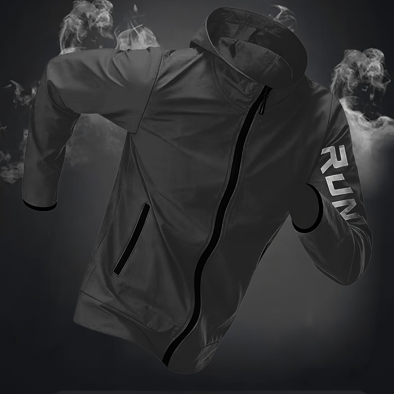 TEMU Men's Lightweight Hooded Windbreaker Jacket, Solid Color Thin Sports Jacket For Spring And Summer, With Full-zip Front And Elastic Cuffs,