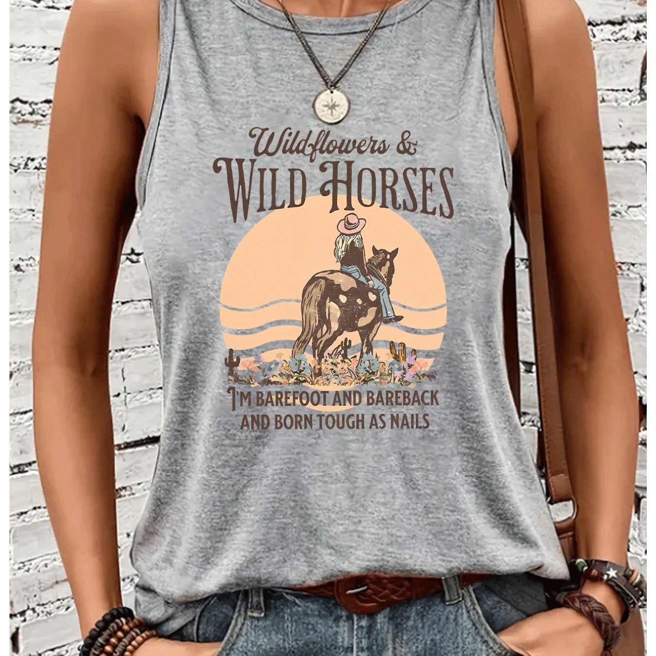 TEMU Country Music Western Cowgirl Tank Top, Sleeveless Vest T-shirt, Women's