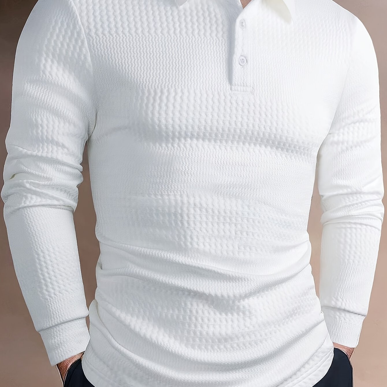TEMU Men's Solid Color Jacquard Short Sleeve Lapel T-shirt For Summer, Casual Versatile Slim Tops As Gift