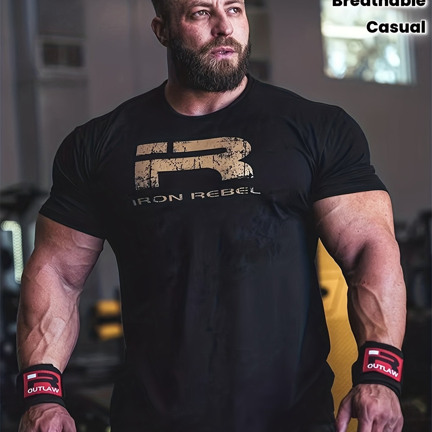 Plus Size Men's Iron T-shirt Large Size Black, Breathable Gym Casual Heavy Duty Print For Fitness Training, Fit, Crew Neck, Sportswear, Bodybuilding Everyday, Plus Size