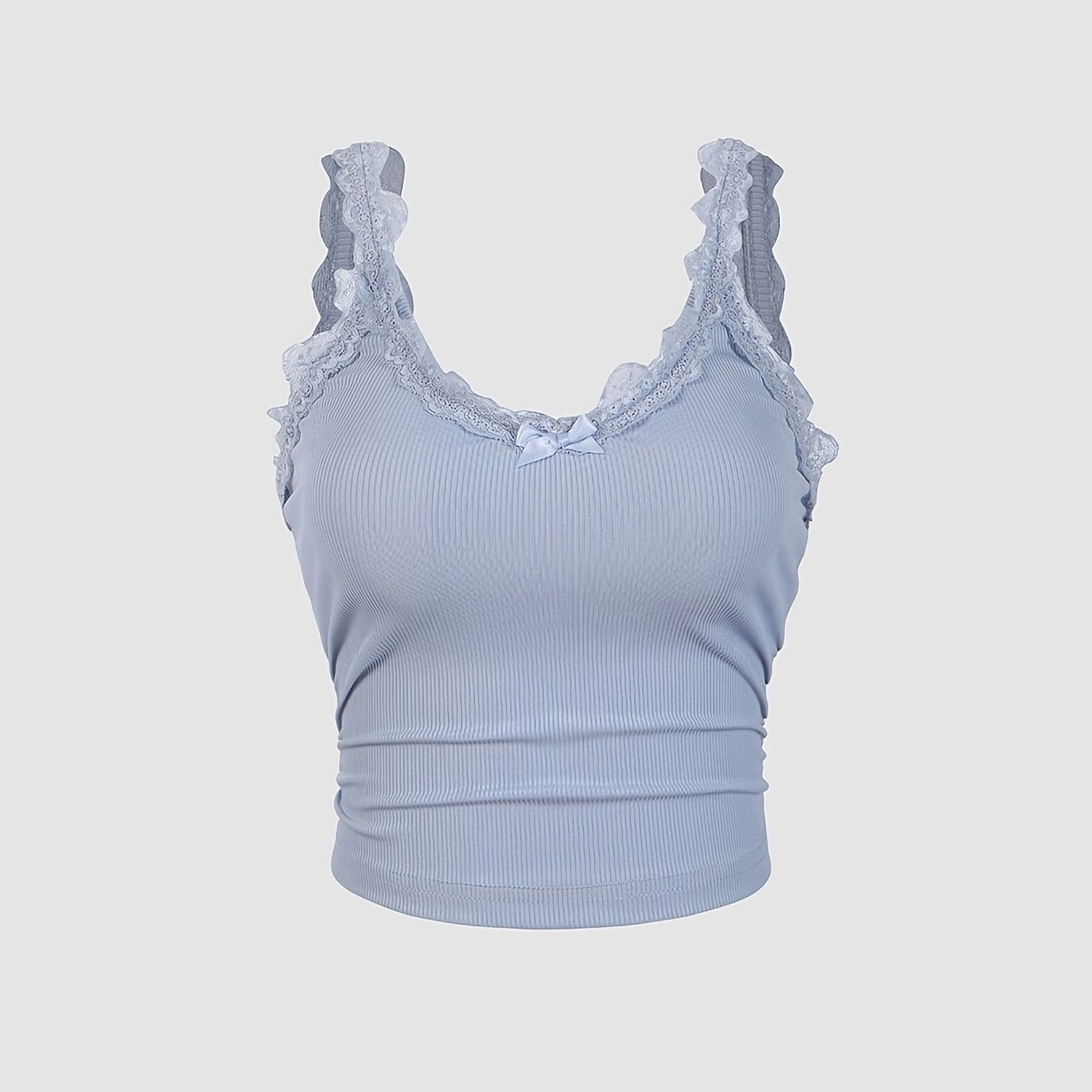 Image of In-stock Ribbed Cable- Fashion Lace Wrinkle-resistant Camisole Top, Versatile Women's Top For , Layering /summer, Or Wearing As Outerwear