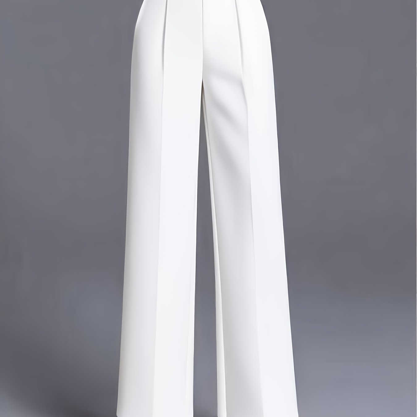 TEMU Plus Size - Large Size Women's Elegant Solid Color Slightly Elastic Wide Leg Pants, High Waisted Slanted Pocket Straight Leg Trousers, Suitable