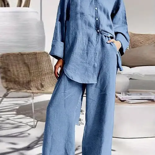 plus size new plus size womens autumn 2025 9 point sleeve shirt loose pants two piece set