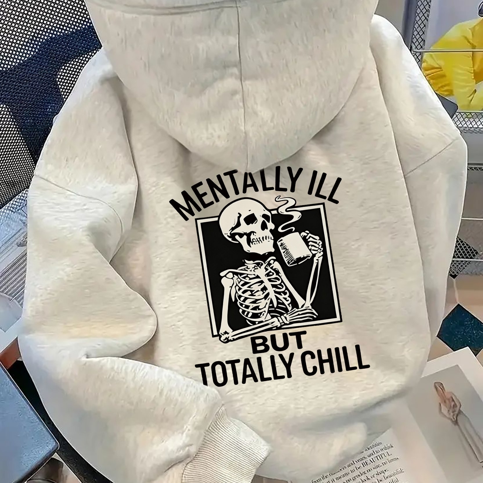 TEMU Women's Letter Skull Pattern Printed Stylish Hooded Sweatshirt With Long Sleeves