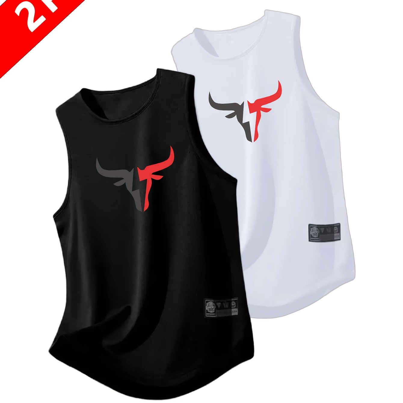 E-shop 2-teiliges Herren Quick-Dry Sportwesten-Set - Mit Stierkopf-Design, atmungsaktive, ärmellose Workout-Shirts, geeignet zum Laufen und für den