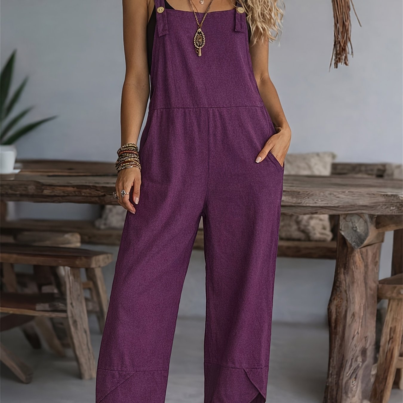 TEMU Women's Casual Fashion Solid Color Loose Wide-leg Overalls