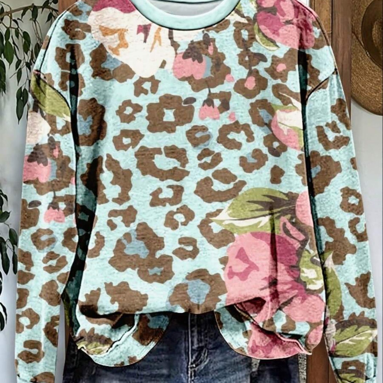 TEMU Plus Size, Plus Size Women's Vintage Western Sweatshirt Summer Outfits - Casual Everyday & Western-themed Events, Spring Fashion, Floral Print,