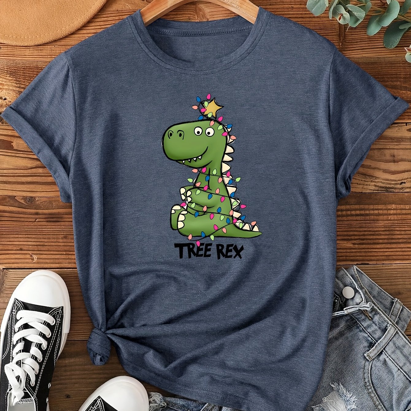 TEMU " Pattern Print Women's Short Sleeve T-shirt, Casual And Fashionable For Commuting And Daily Wear, Vintage Style, Fresh And Cute For Autumn,
