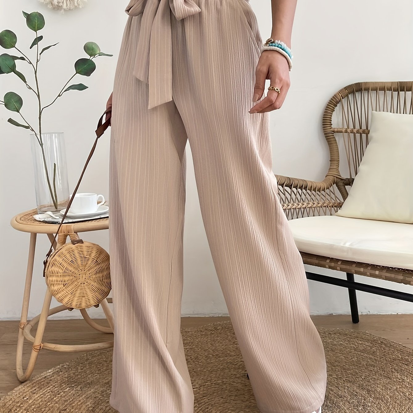Wide-leg Paper Bag Waist Tie Pants