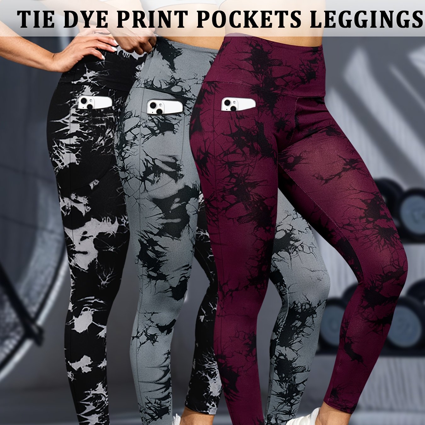 E-shop 3er-Pack Damen High-Waist Bauchkontroll-Yoga-Leggings – Superweiche Stretch-Tie-Dye-Druck Sportshorts mit , Nicht Durchsichtig,