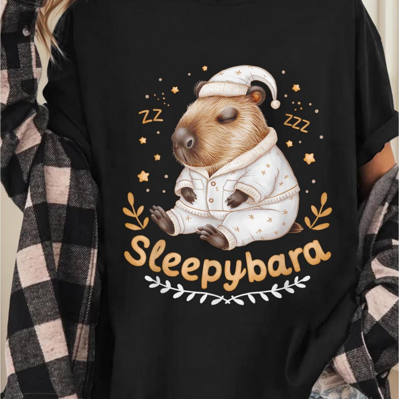 TEMU Men's Capybara Official Sleep Pajamas Nightgown Sleepybara Rodents T-shirt, 180g, Loungewear Outfit, Bedtime Attire, Casual Sleepwear, Sleepwear