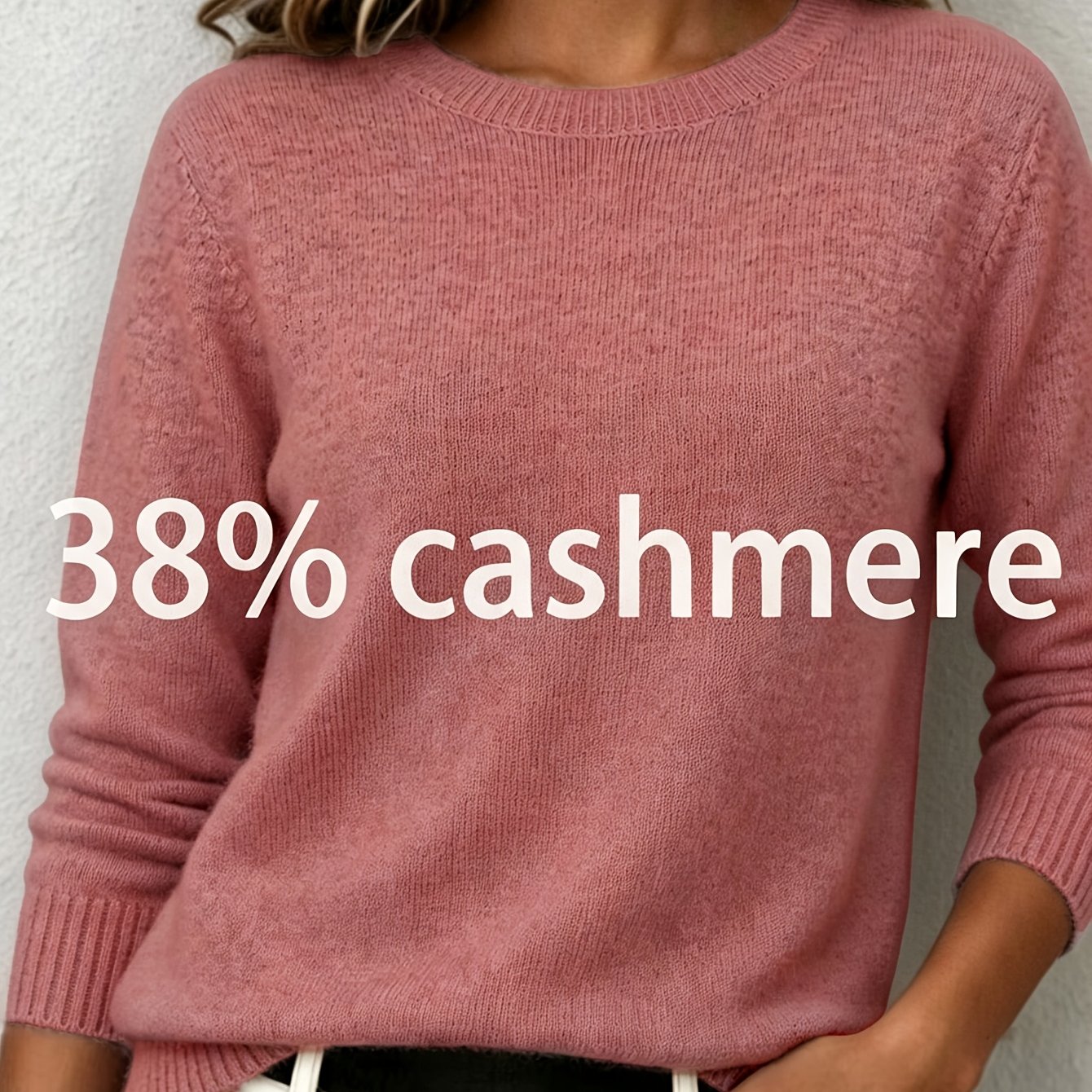 TEMU Women's Cashmere Crew Neck Long Sleeve Sweater, Plush Texture, Soft, Comfortable, And -friendly T-shirt, Loose Fit Solid Color Basic Pullover