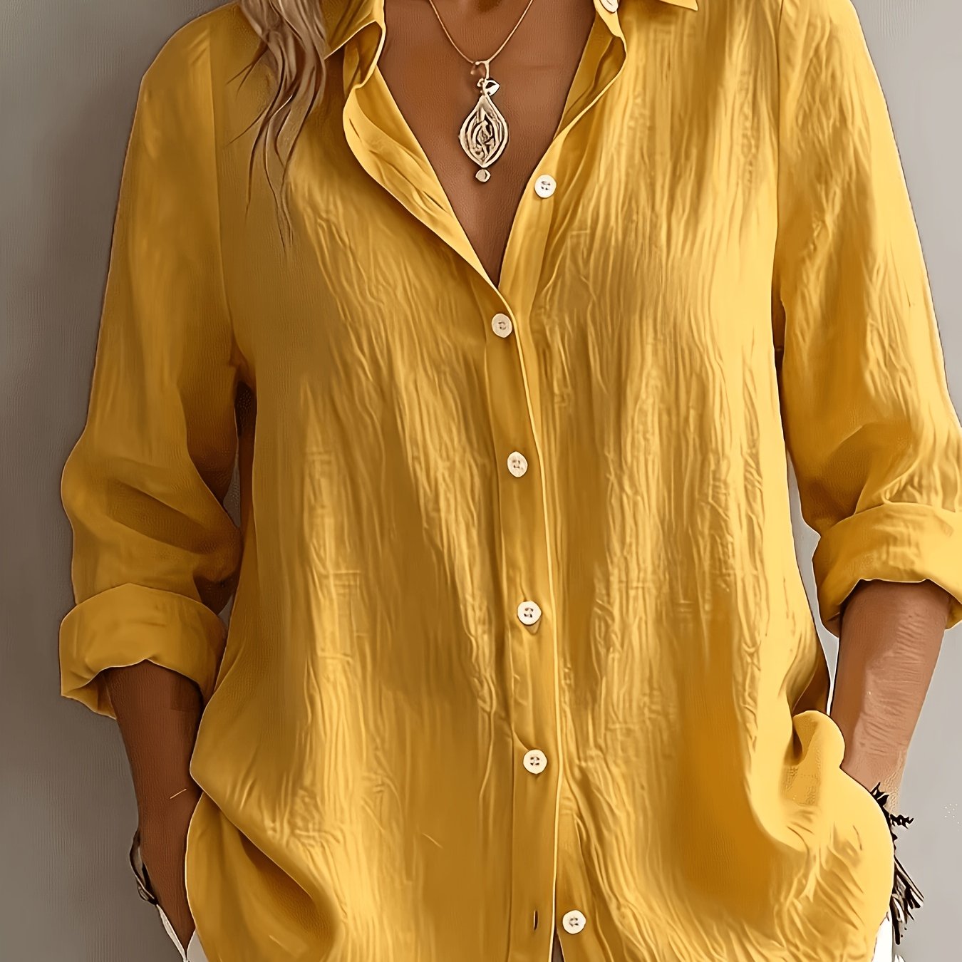 TEMU Elegant Special Edition Women's Shirt - Long Sleeve Button-up Solid Color Shirt, Breathable, Comfortable, Soft, Classic Collar, Suitable For
