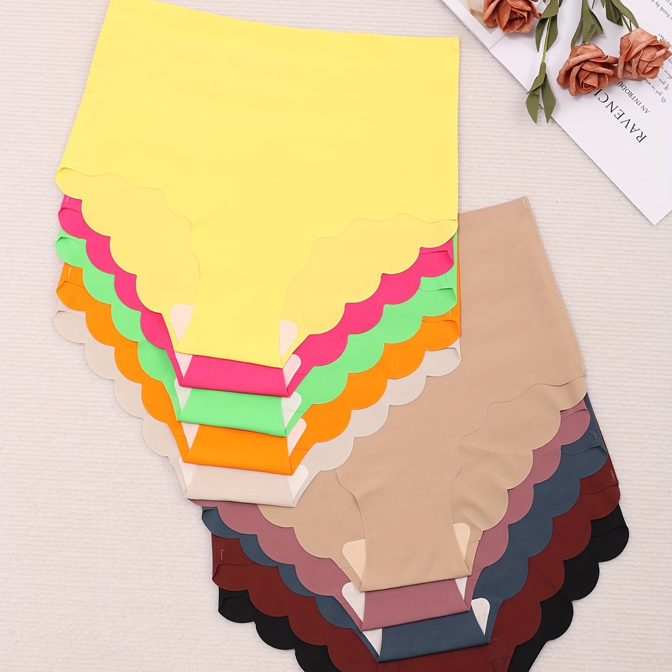 Image of 10pcs Seamless Scalloped Decorative Briefs, Sexy And Comfortable Breathable Briefs, Women Underwear And Briefs