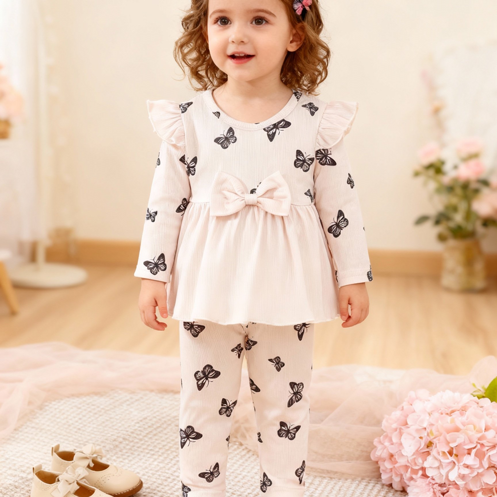 Baby Girl Ribbed Pattern Set, For Outdoor