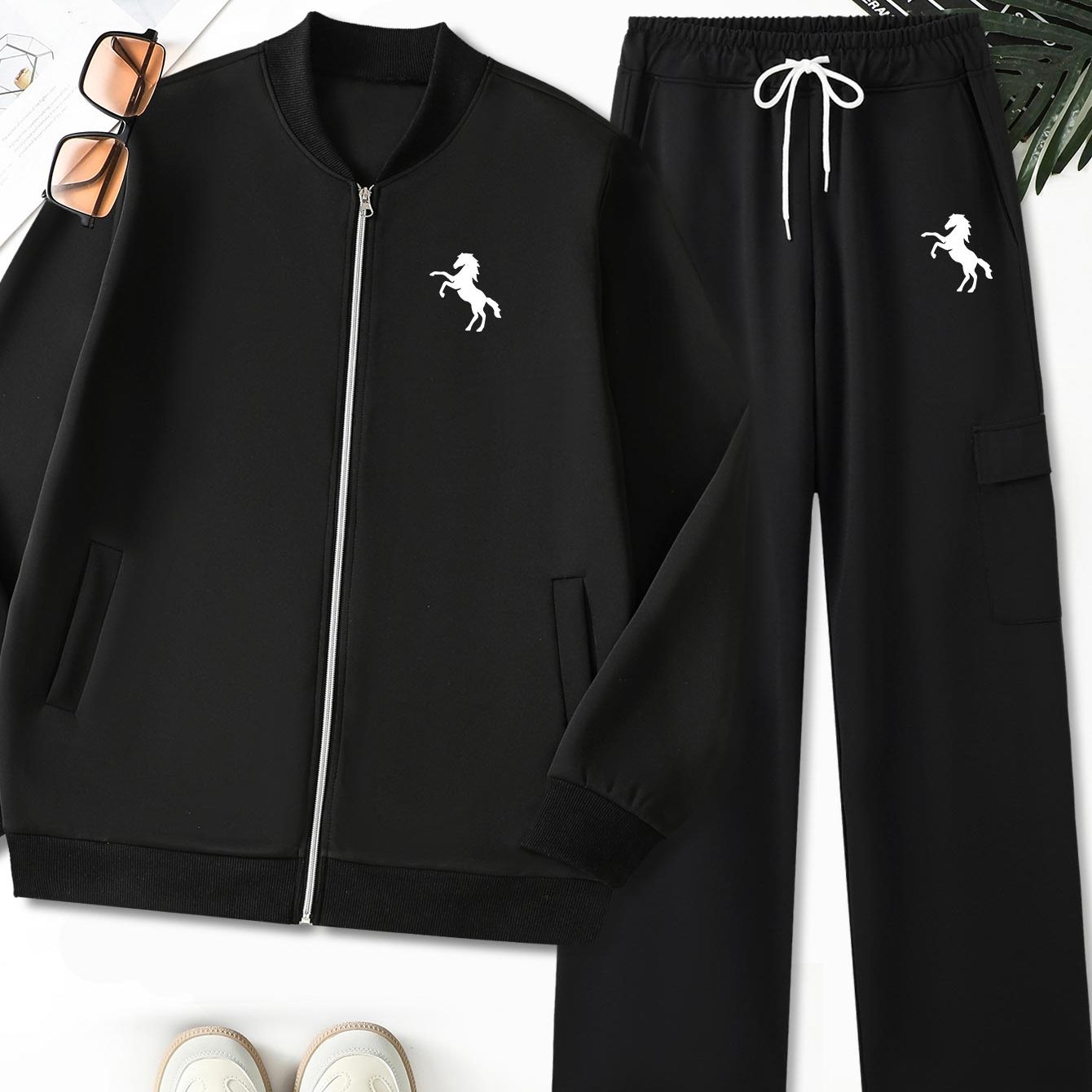 TEMU A Set Of 2 Large-sized Men's Casual Outfits, Featuring A Stylish Large Jacket And Relaxed Work Pants. Outerwear Includes A Spring And Autumn