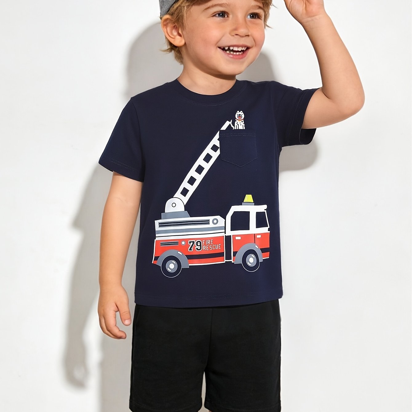 Spring And Summer Boys' Fashion Short-sleeved T-shirt Pure Cartoon Car Pullover Clothing Round Neck -7y Back-to-school Gift