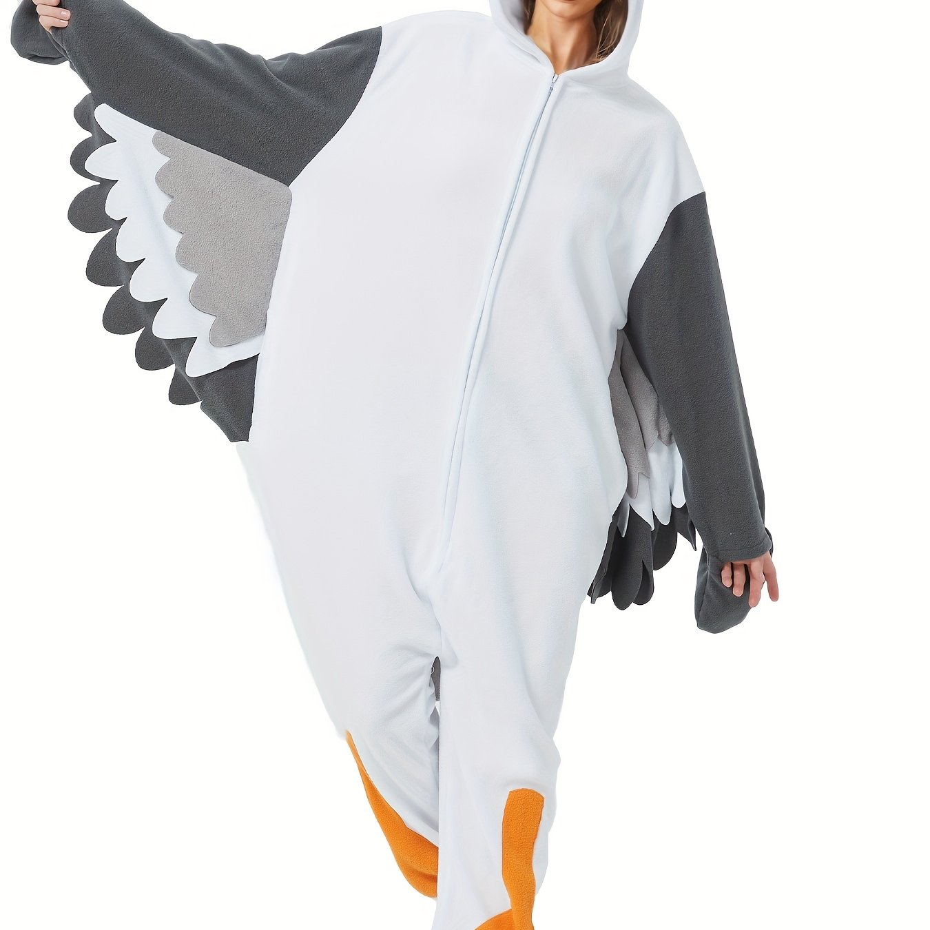 TEMU Seagull Adult Autumn And Winter Plush Animal Jumpsuit Women's Masquerade Costume Thickened Cartoon Hooded One-piece Jumpsuit Character Costume