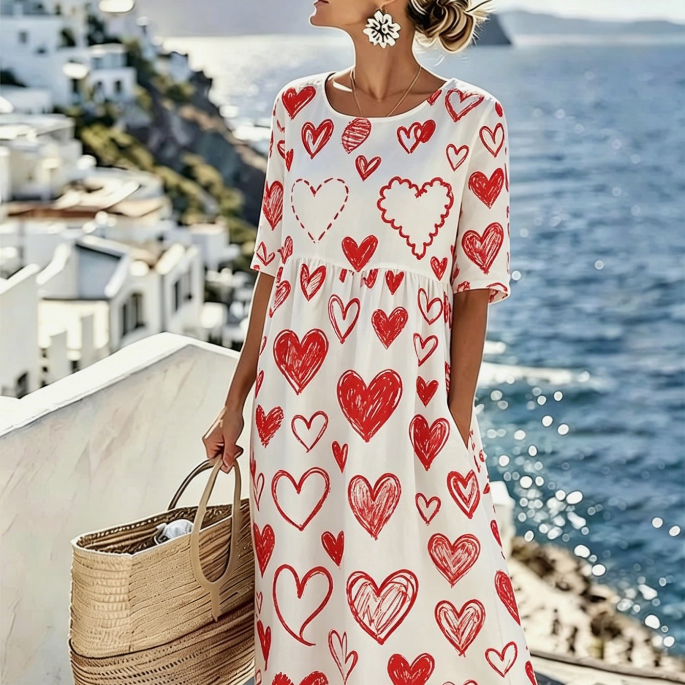2026 New Y2k Style Green And -patterned Women's Summer Short-sleeved Dress, With Pockets, Suitable For Beach Vacations, Suitable For Summer Carnivals And Weekend City , Made Of Machine-washable Fabric