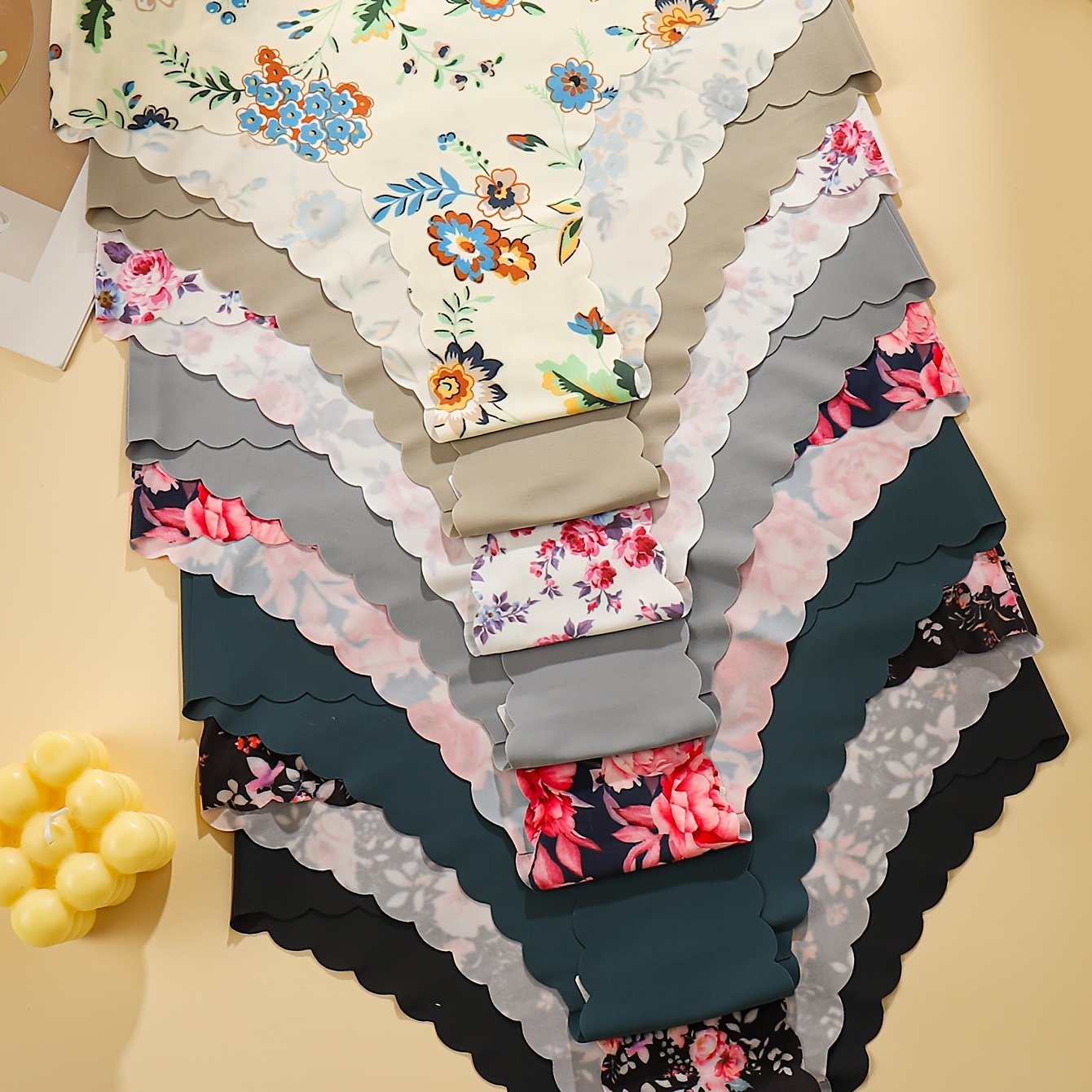 TEMU 8-strip Pack - Floral Print Women's Underwear Comfortable Seamless Women' Panty One-piece Straight Waist Head Wavy Lace Sports Fitness Women'