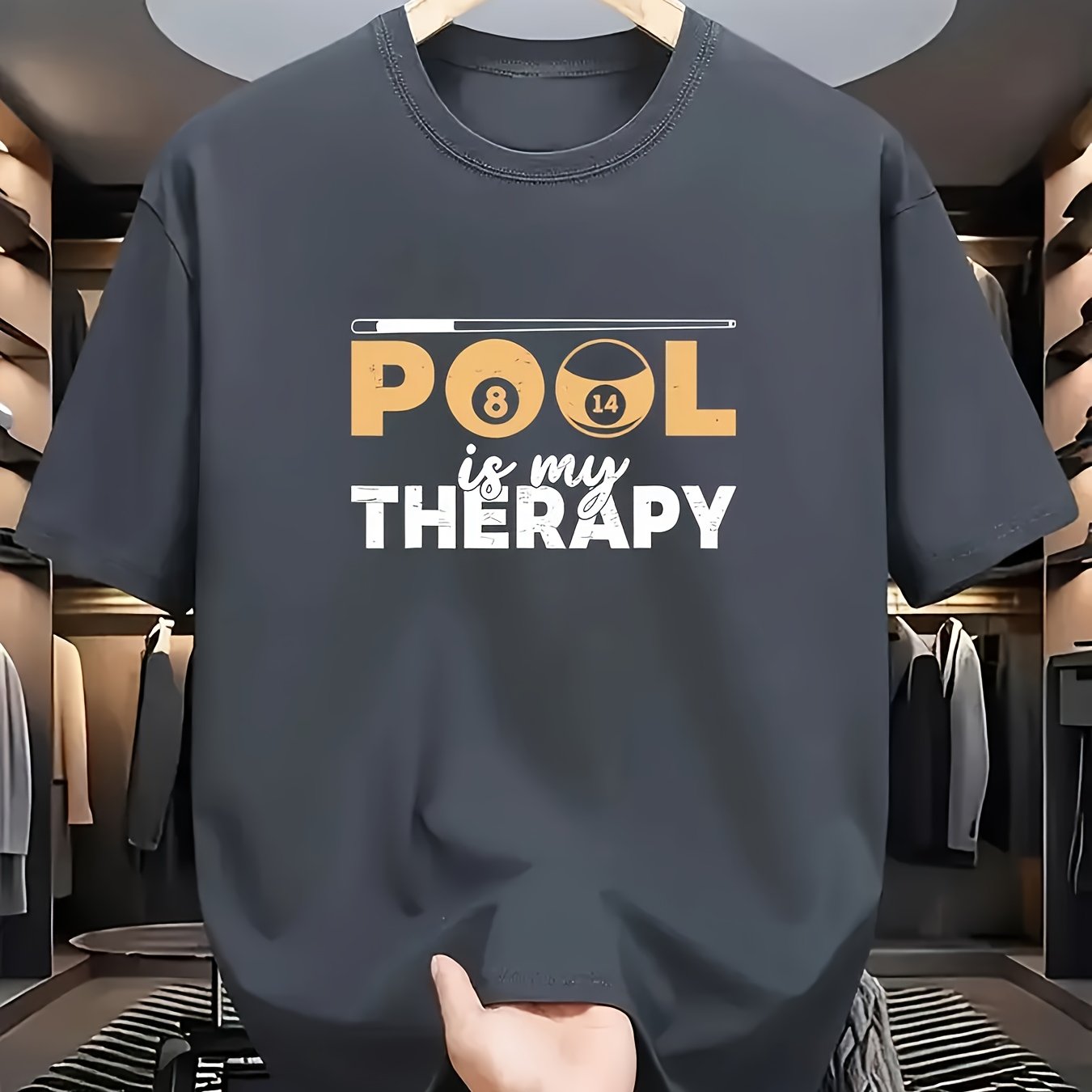 TEMU Men' Pool Relax Billiards T-shirt - "pool Is " & Pool Cues/balls Round Neck Short Sleeve Tee For Summer, Billiards Parties & Gifts For Pool