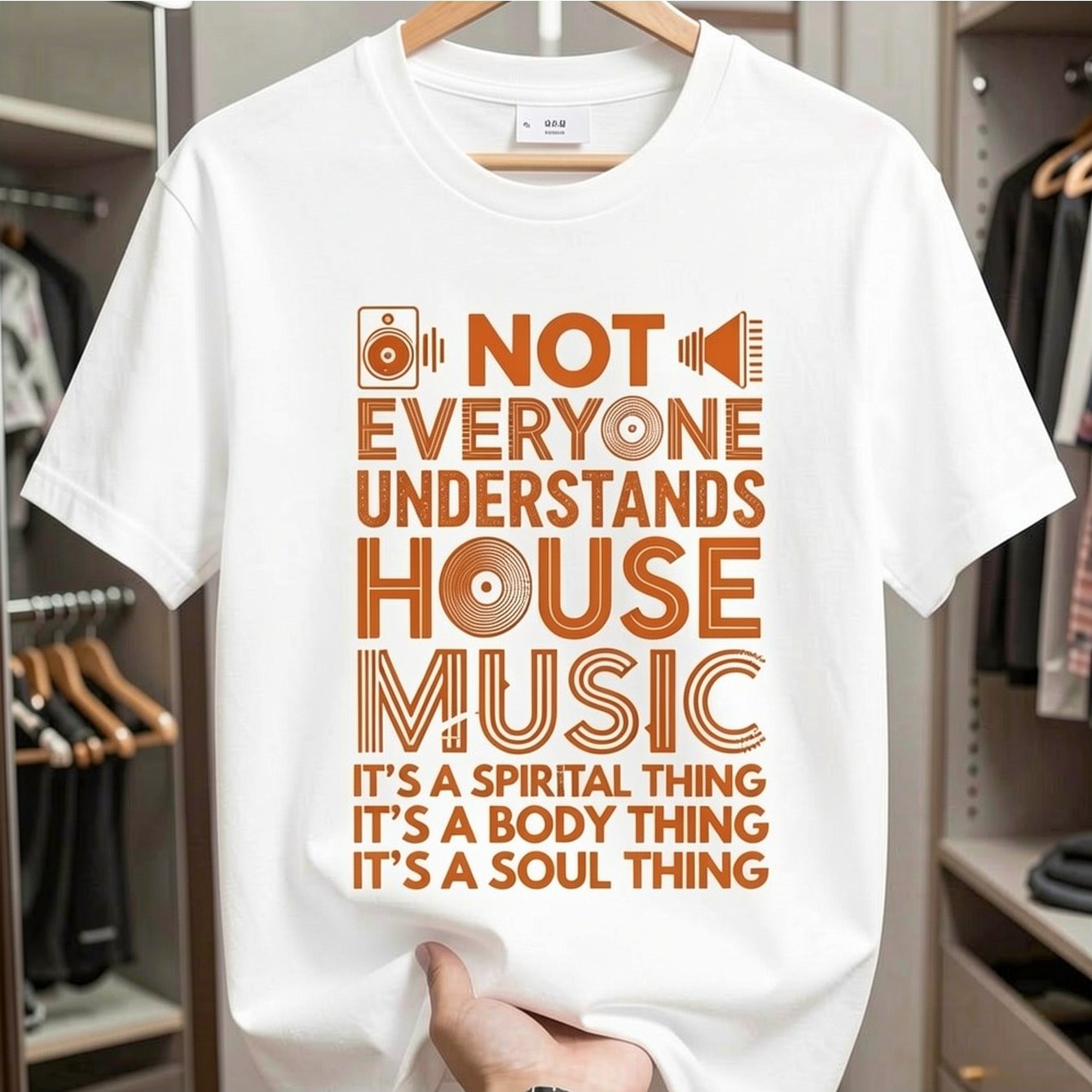 Image of Music Pattern T-shirt-funny Dj Quotation 'not Everyone ' Black Shirt-orange Text-regular Edition Short Sleeve T-shirt, Suitable For Club, Gym, -machine Washable Clothing For