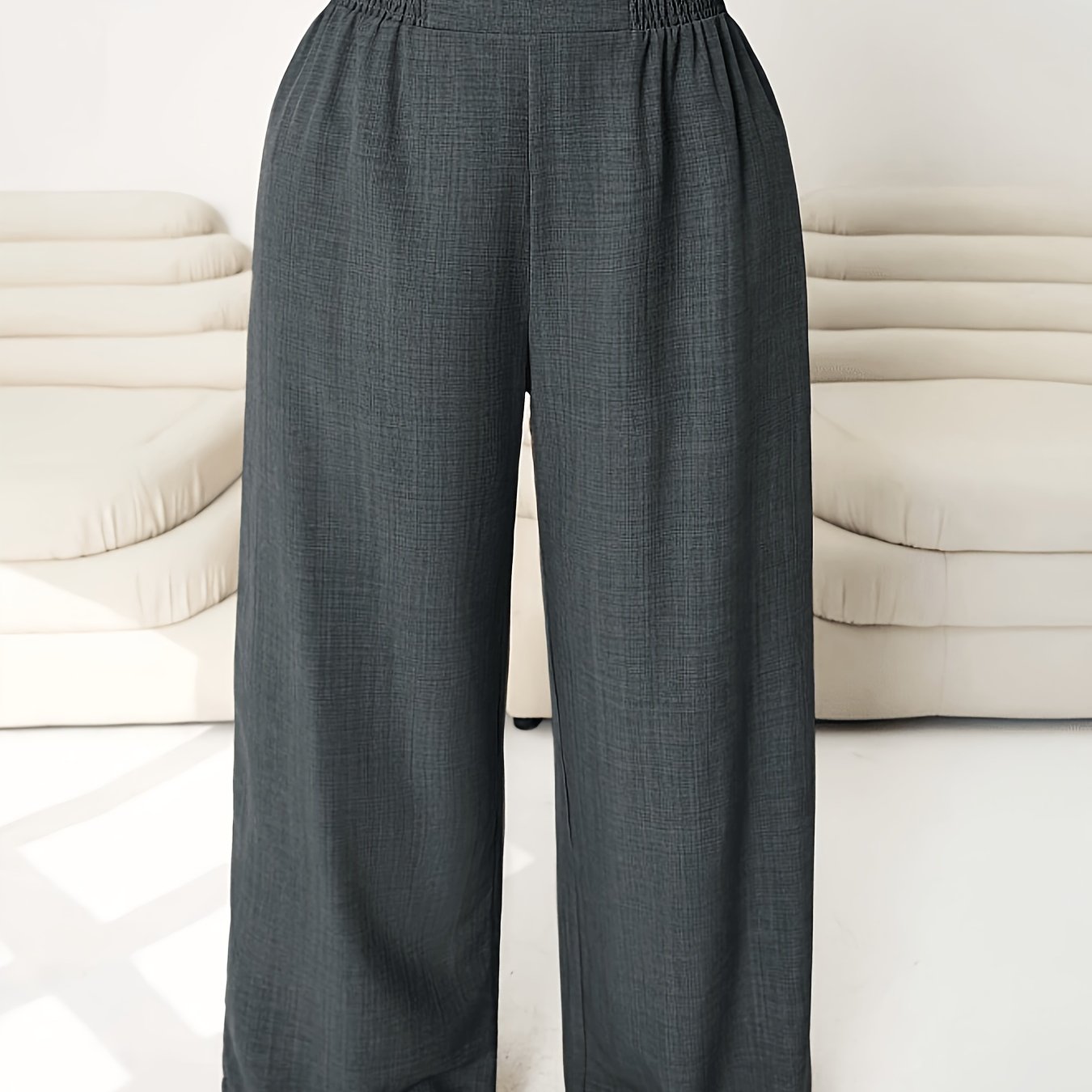 TEMU Plus Size New Casual Loose Size Dress Pants, Quality Fabric, Elastic Waist Design, With Pleated Details, Suitable For , Daily Wear, Parties,