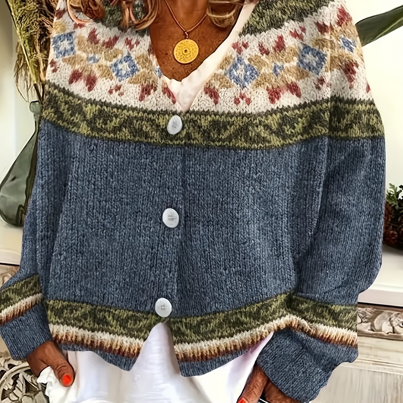 Women's Casual Color-block Cardigan - Made Of Soft, Button Closure, Machine Washable - Suitable For Autumn And Winter