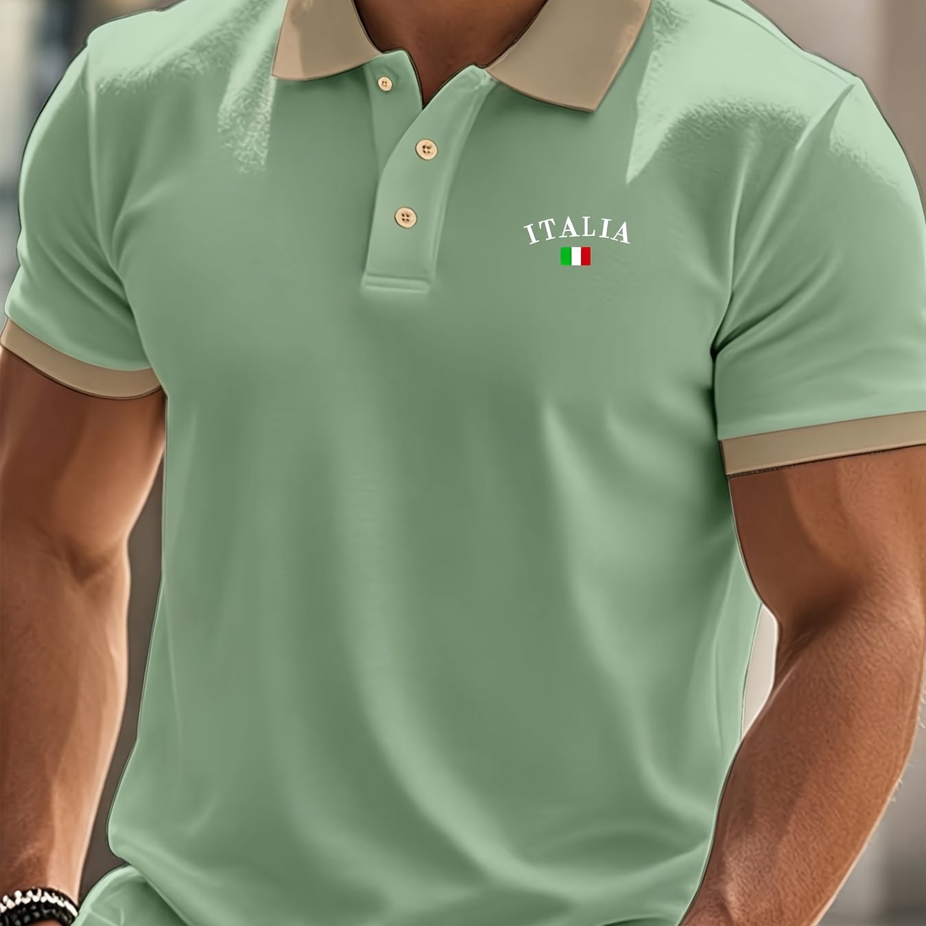 TEMU Italian Pattern Print, Premium Contrast Collar Casual Light Business Short Sleeve Shirt, Breathable And Skin-friendly Commuter T-shirt, Soft To