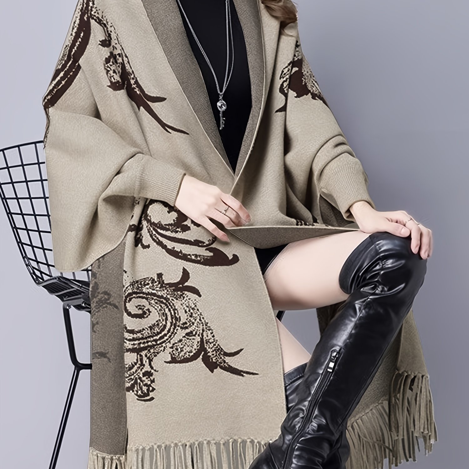 TEMU Pure Body Bust" Édition Spéciale Élégante - 1 pièce Automne/Hiver Cardigan pour Femme, Style Chinois -Bloque Épaissi Chaud Coupe-Vent à Manches