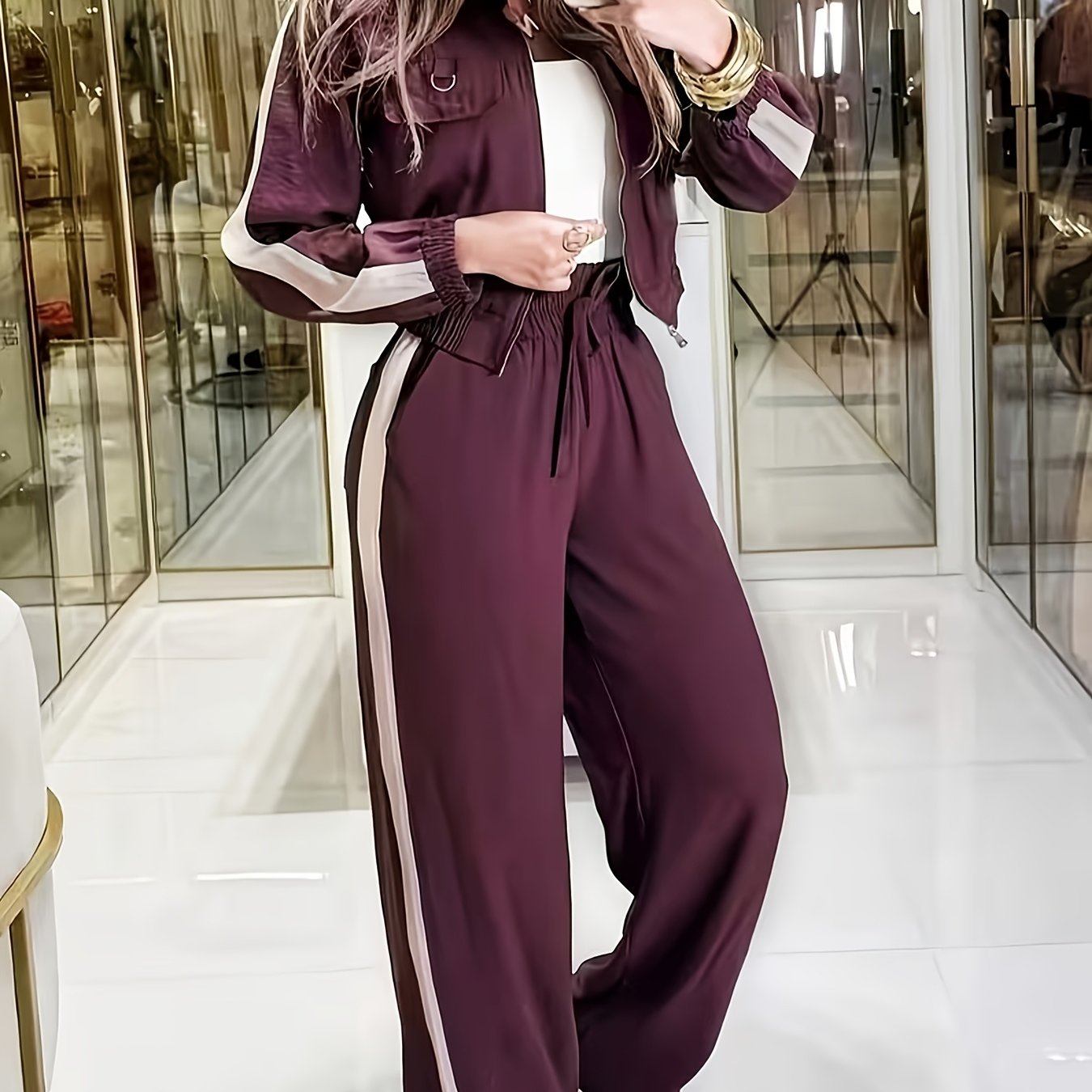 TEMU Autumn Women's Casual Set Short-length Cargo Long-sleeve Jacket Casual Straight Long Pants