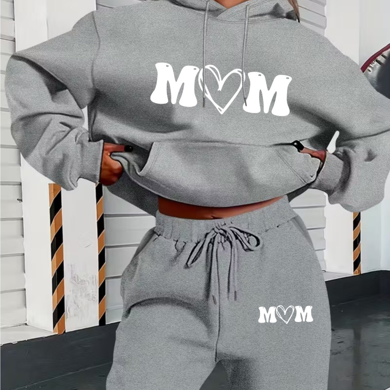 TEMU Letter Heart Pattern Printed Hoodie Set For Women, Stylish And Warm, Perfect For Autumn And Winter Casual Wear