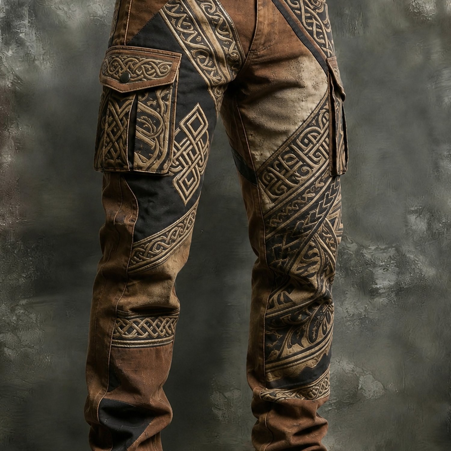TEMU Men's Outdoor Work Trousers, Retro Printed Multi-pocket Practical Work Pants, High-quality Denim Casual Trousers, Field Outdoor Sports Durable