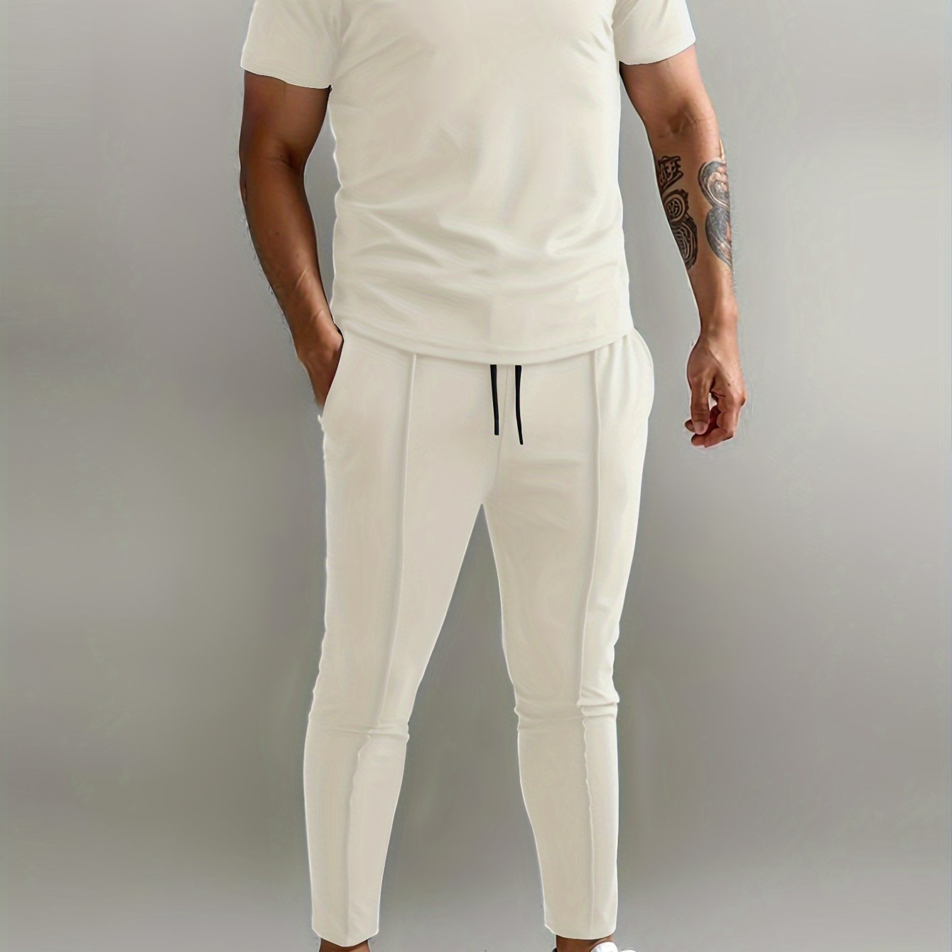 Image of Spring/summer 's Outdoor Casual Lapel Short Sleeve Pants Set Slim Fit Trendy Youth Leisure Outfit