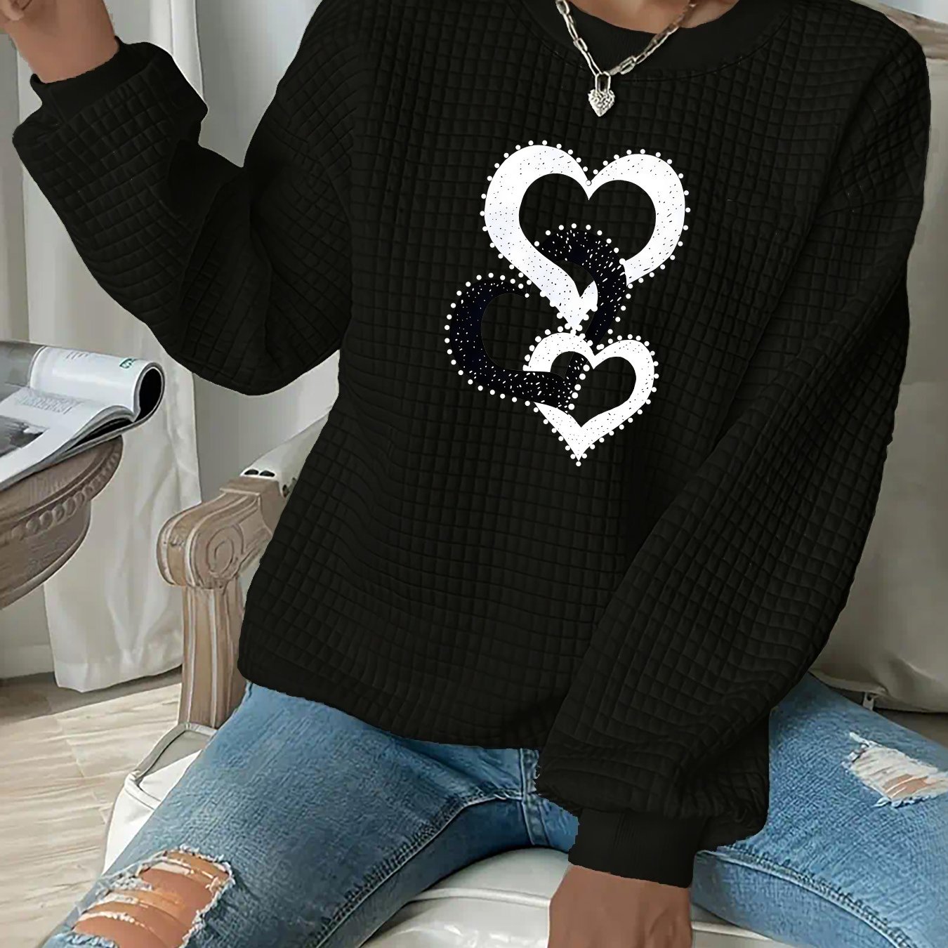 TEMU Plus Size, Plus-size Women's Waffle- Sweatshirt, -recommended Pattern
