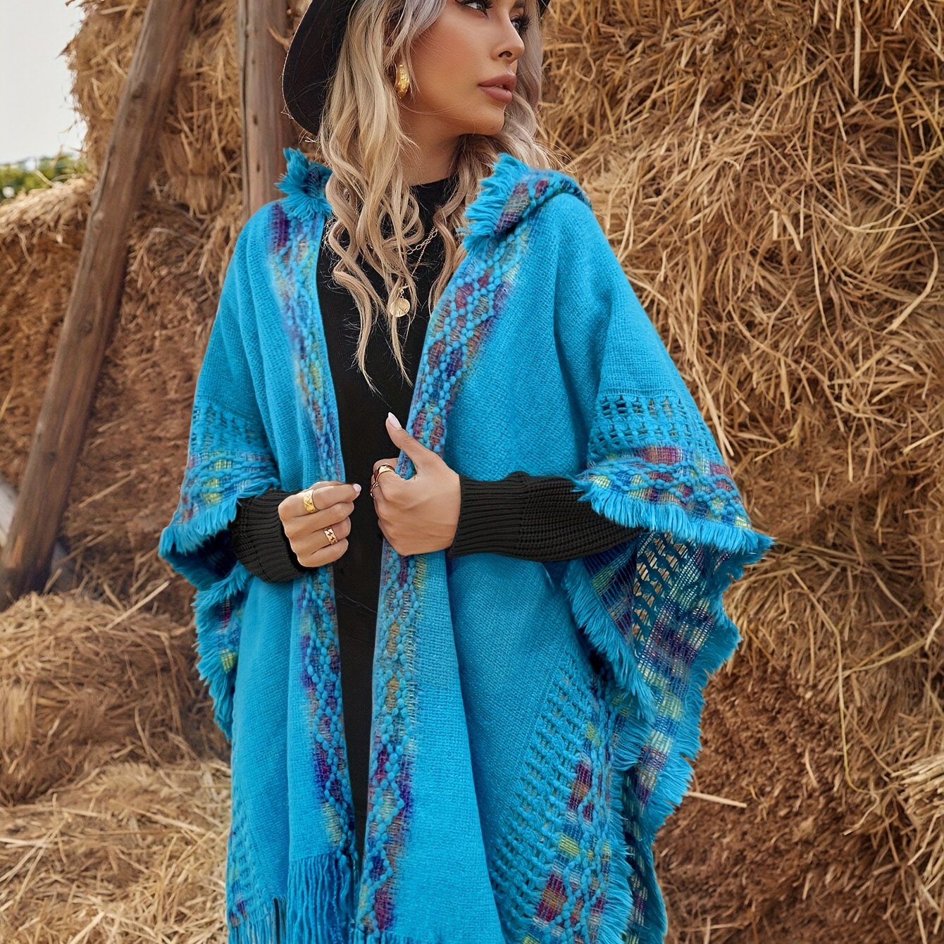 Elegant Fabric Comfortable High-elastic Soft Hooded Yellow Fringe Cape For Chinese New Year