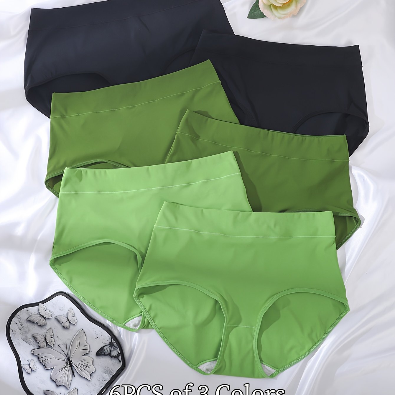 TEMU 6pcs (6pcs) Women's Full-coverage Mid-high Waist Underwear - High-stretch Suitable For Fuller Figures, Anti-slip Widened & 3 Hip Design,